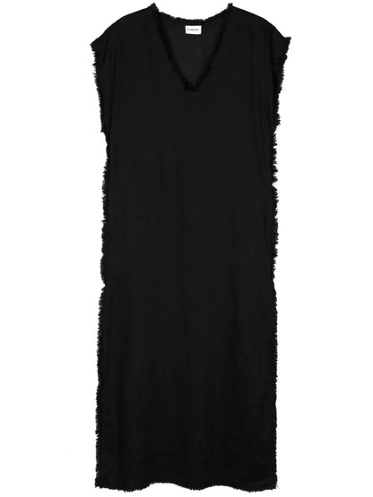 Frayed Linen Midi Dress