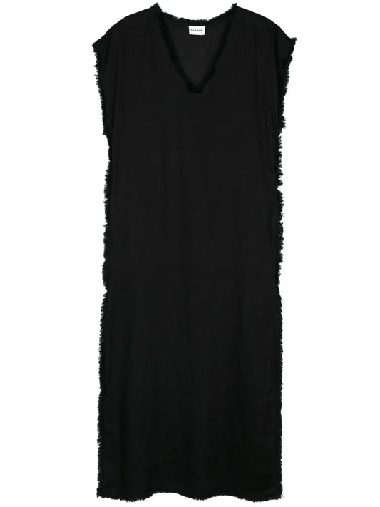 Frayed Linen Midi Dress