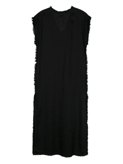 Frayed Linen Midi Dress
