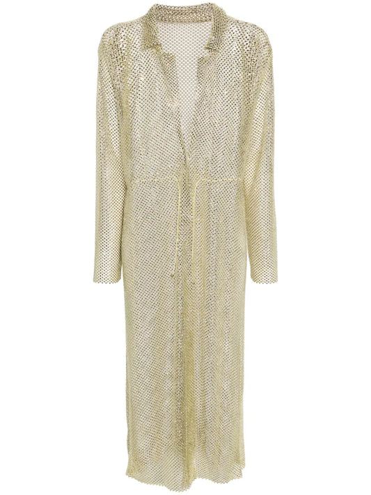 Crystal-Embellished Midi Shirt Dress