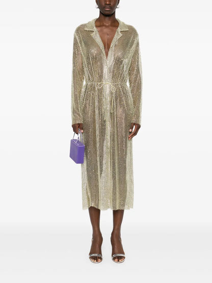 Crystal-Embellished Midi Shirt Dress