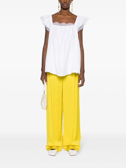 Lace-Trim Poplin Blouse