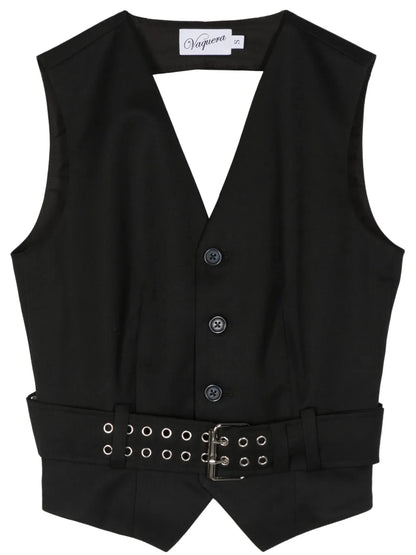 Open-Back Belted-Waist Vest
