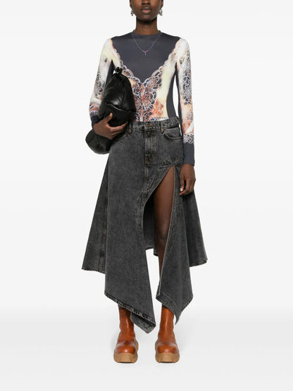 Lace-Print Jersey Top