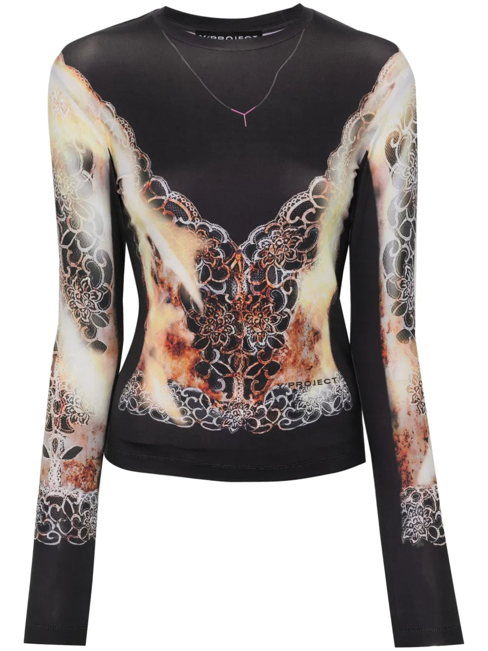 Lace-Print Jersey Top