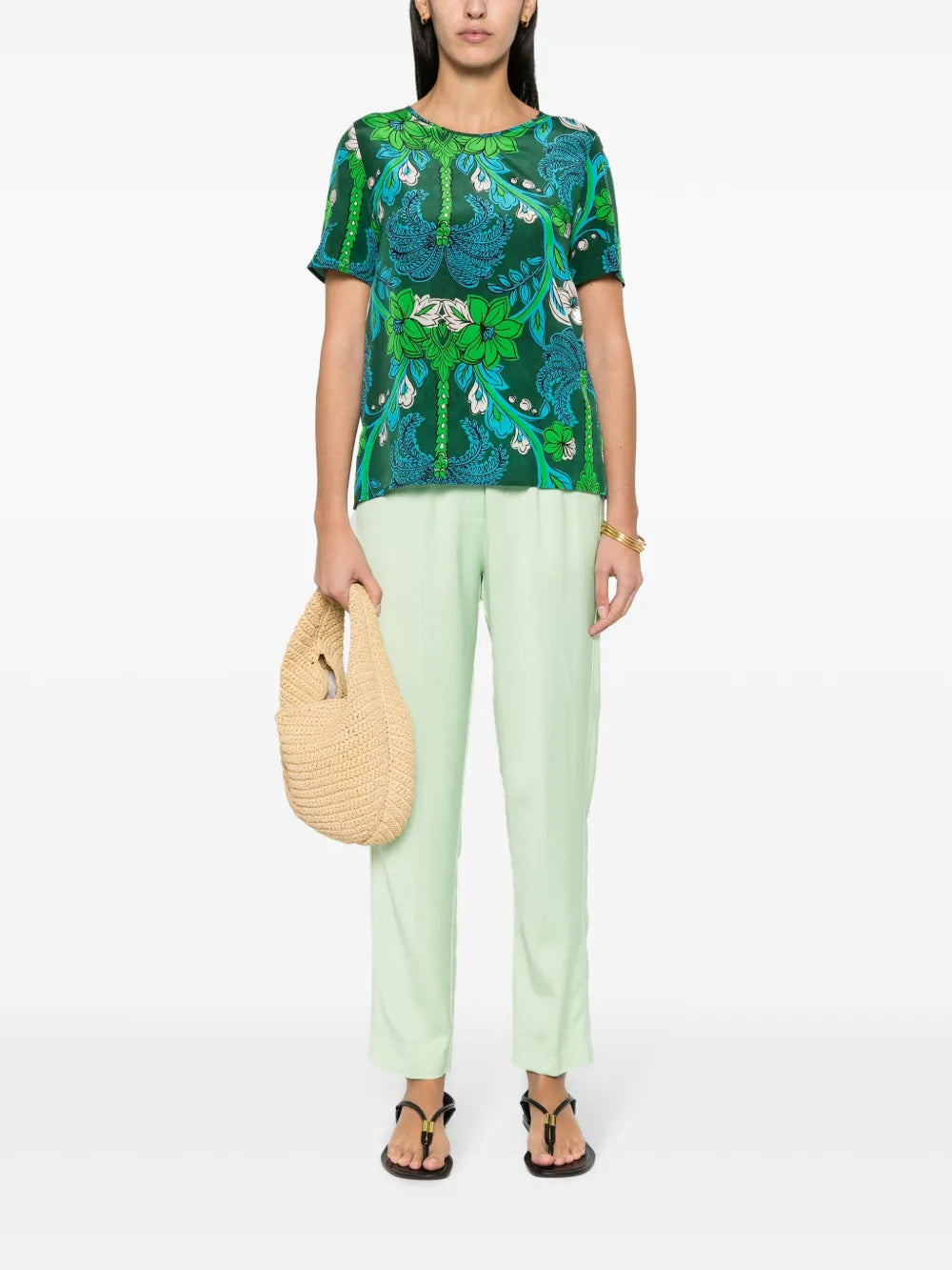Floral-Print Silk T-Shirt