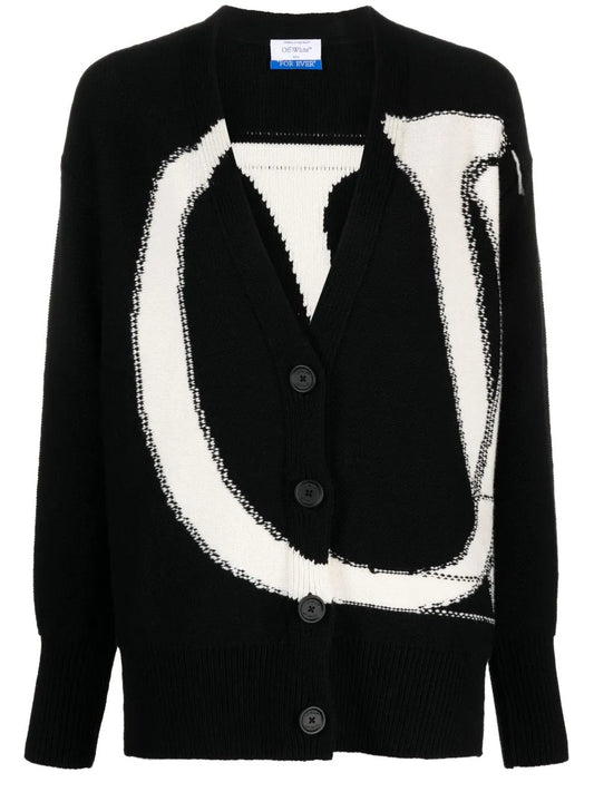Maxi Logo-Intarsia Wool Cardigan