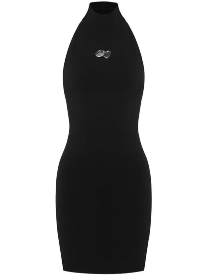 Appliquéd Halterneck Ribbed Dress
