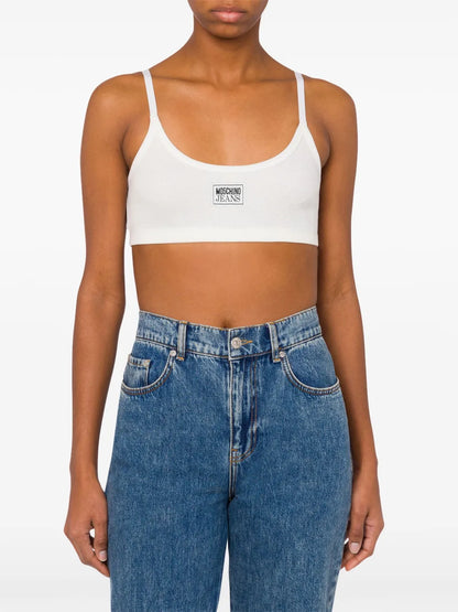 Logo-Appliqué Ribbed Bra Top
