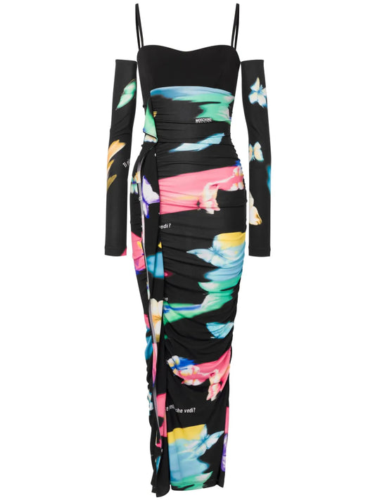 Printed Ruched Maxi Dress