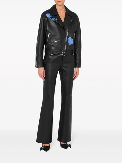 Graphic-Print Biker Jacket