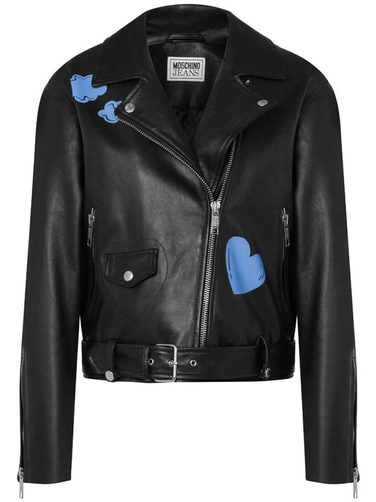 Graphic-Print Biker Jacket