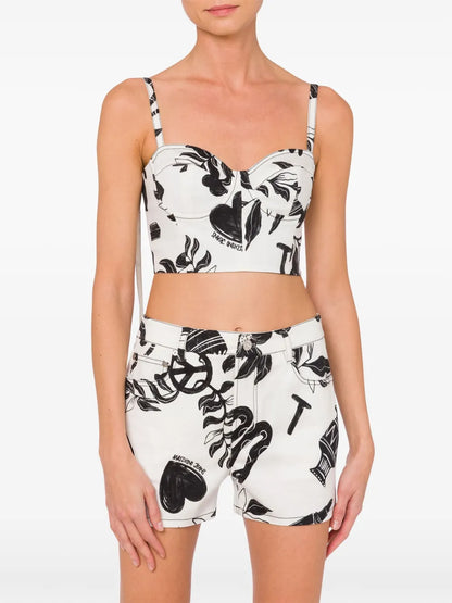 Graphic-Print Bustier Top