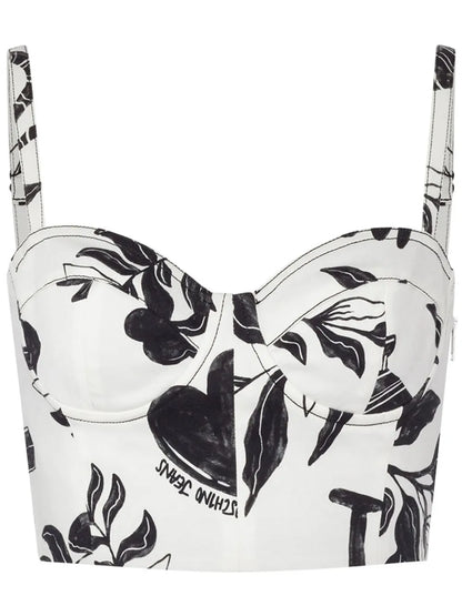Graphic-Print Bustier Top