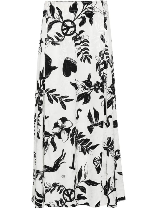 Patterned-Jacquard Satin Midi Skirt