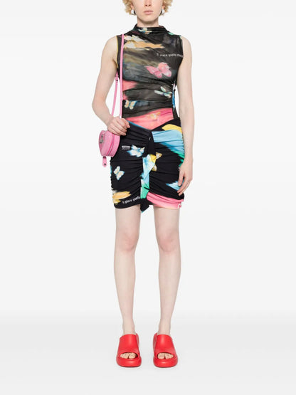 Butterfly-Print Ruffled Miniskirt