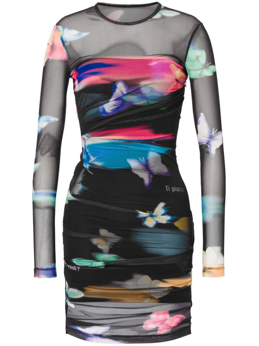 Ruched Semi-Sheer Minidress