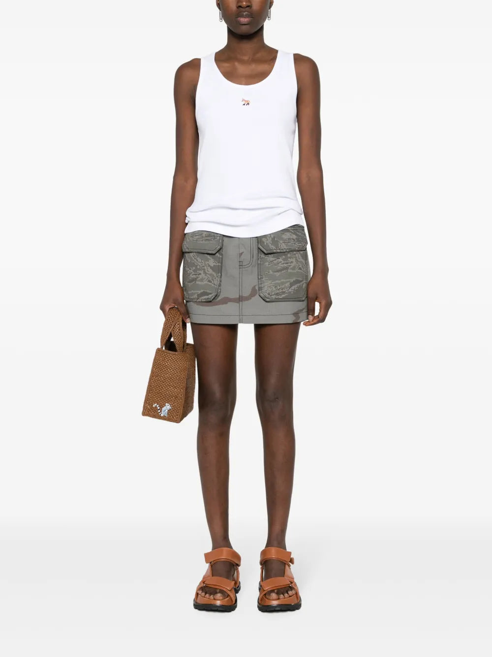 Fox-Motif Ribbed Tank Top