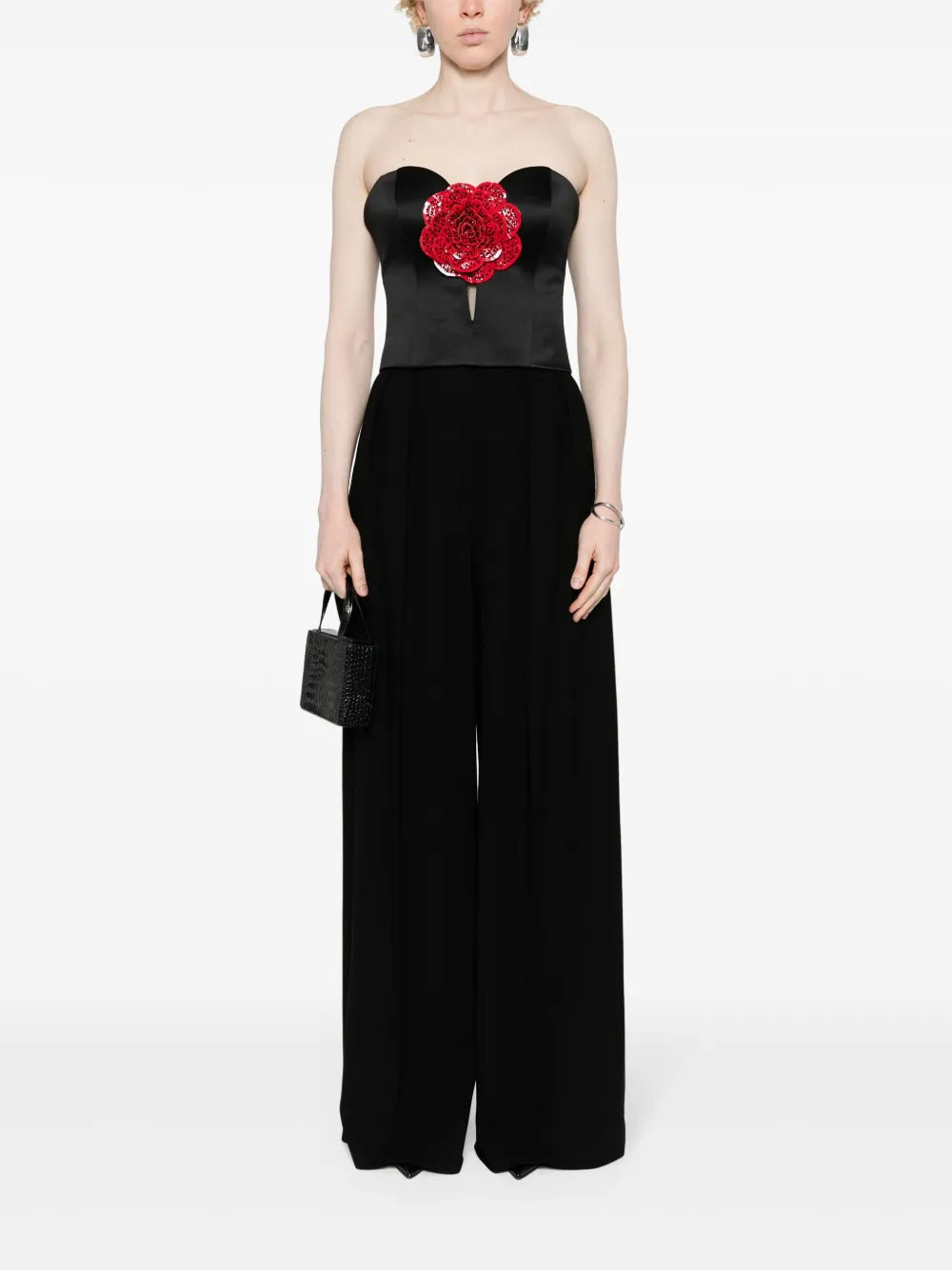 Floral-Appliqué Bustier Top