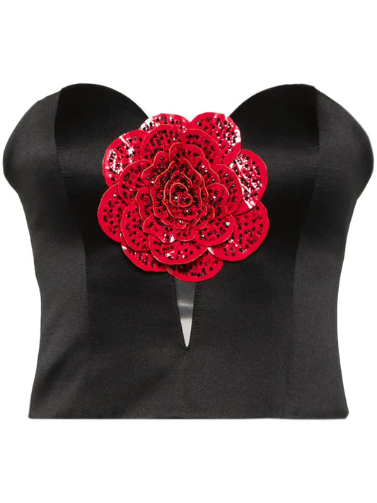 Floral-Appliqué Bustier Top