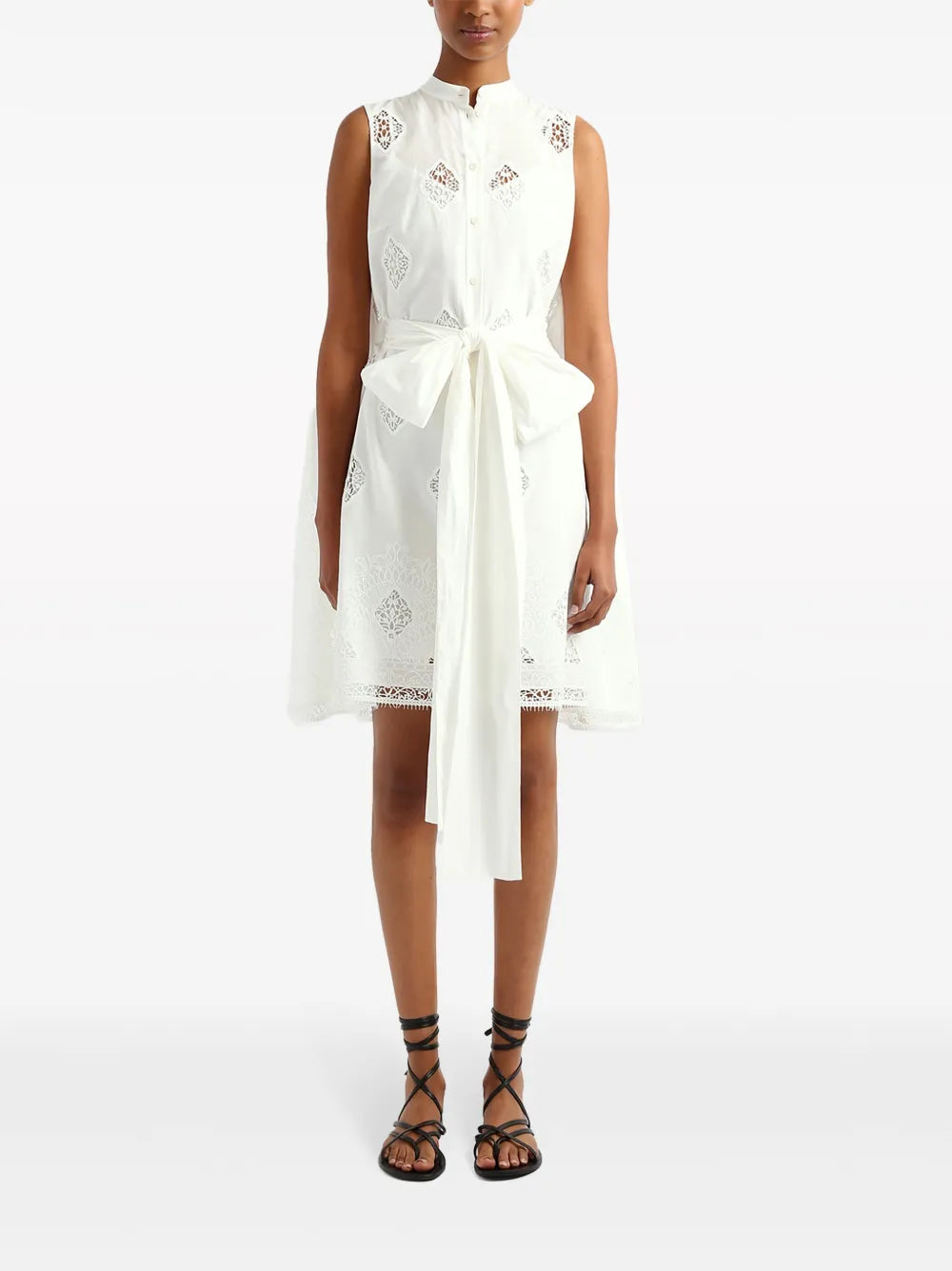 Lace-Panels Tied-Waist Dress
