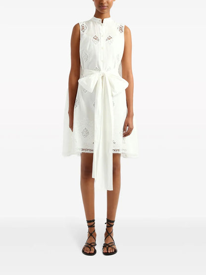 Lace-Panels Tied-Waist Dress