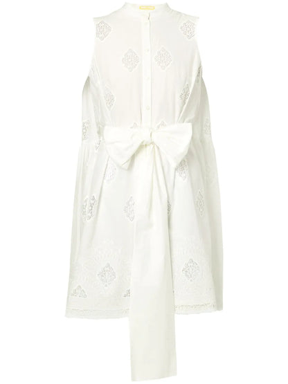 Lace-Panels Tied-Waist Dress