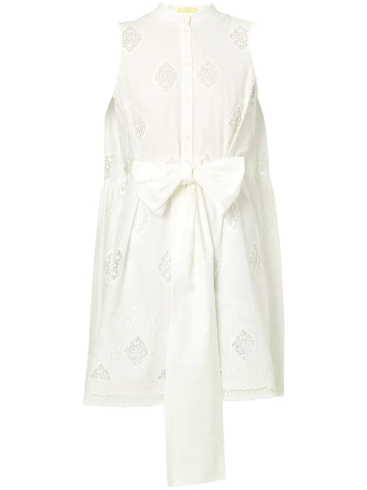 Lace-Panels Tied-Waist Dress