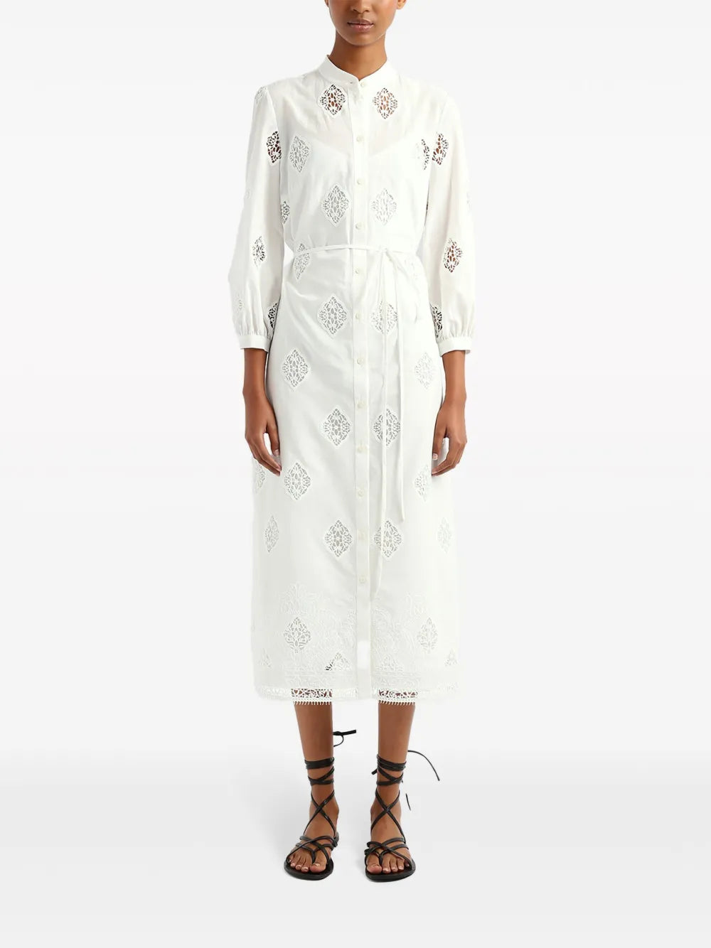 Lace-Panels Midi Shirtdress