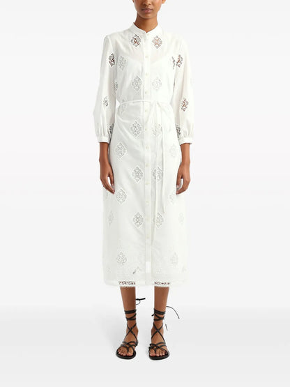 Lace-Panels Midi Shirtdress