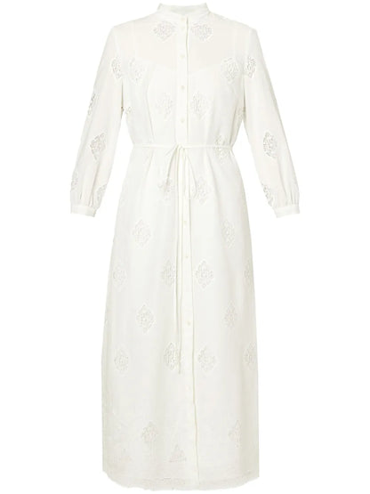 Lace-Panels Midi Shirtdress