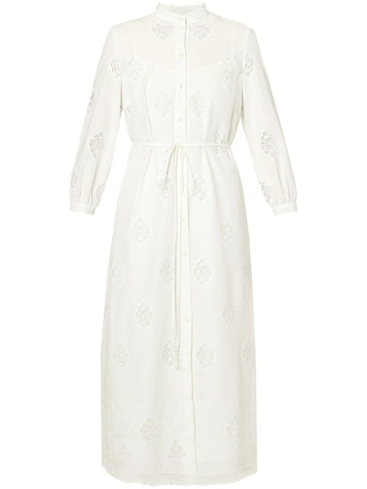 Lace-Panels Midi Shirtdress