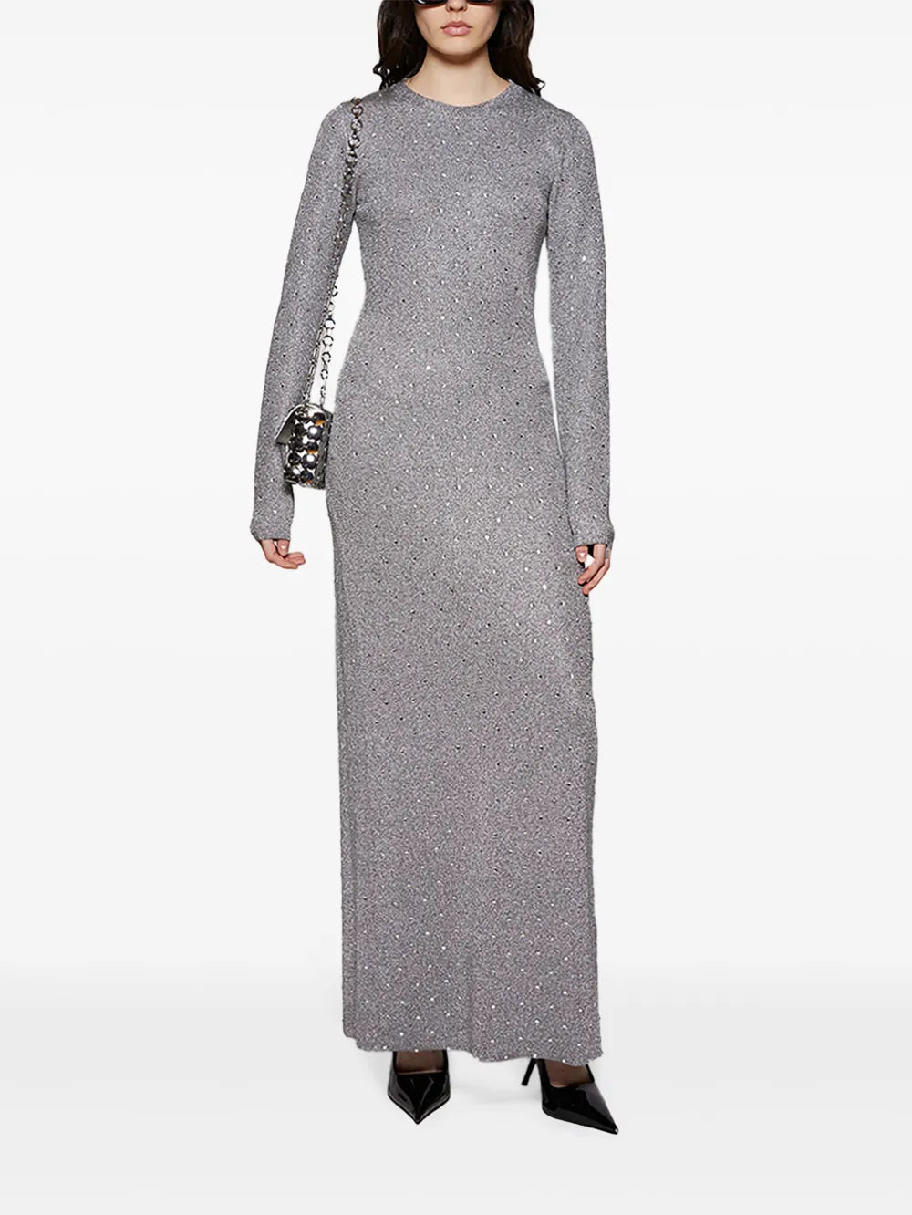 Rhinestone-Embellished Open-Back Maxi Dress