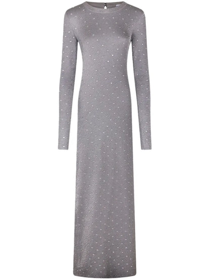 Rhinestone-Embellished Open-Back Maxi Dress