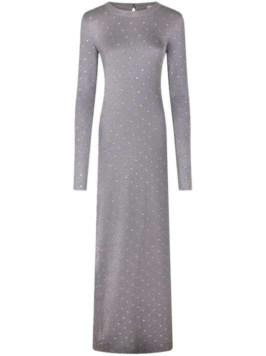 Rhinestone-Embellished Open-Back Maxi Dress