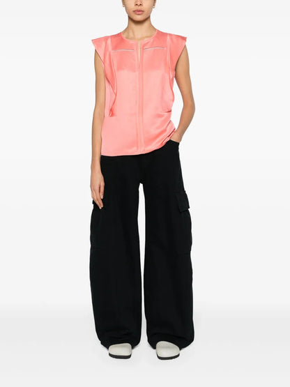 Ruffle-Trim Twill Blouse