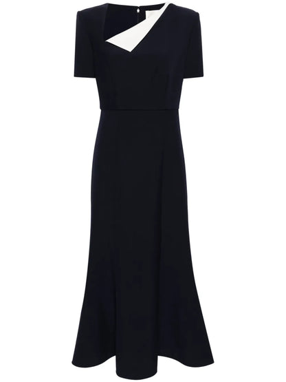 Asymmetric-Neck Crepe Maxi Dress