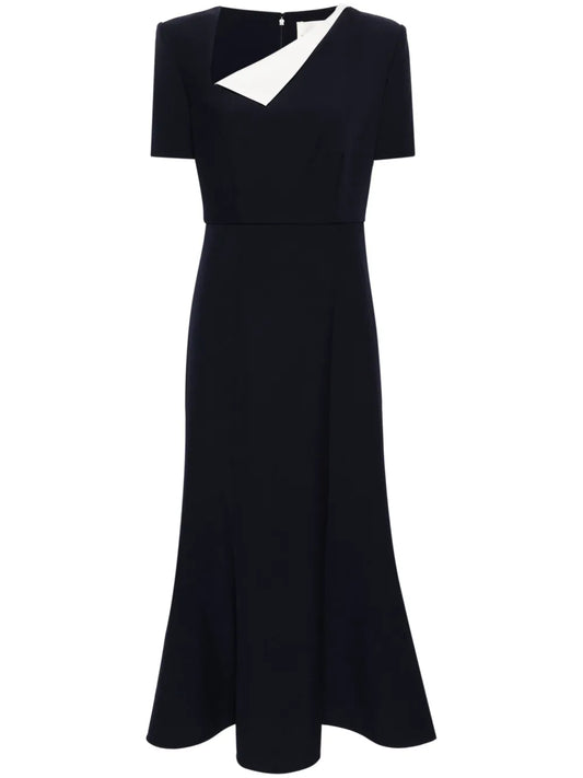 Asymmetric-Neck Crepe Maxi Dress
