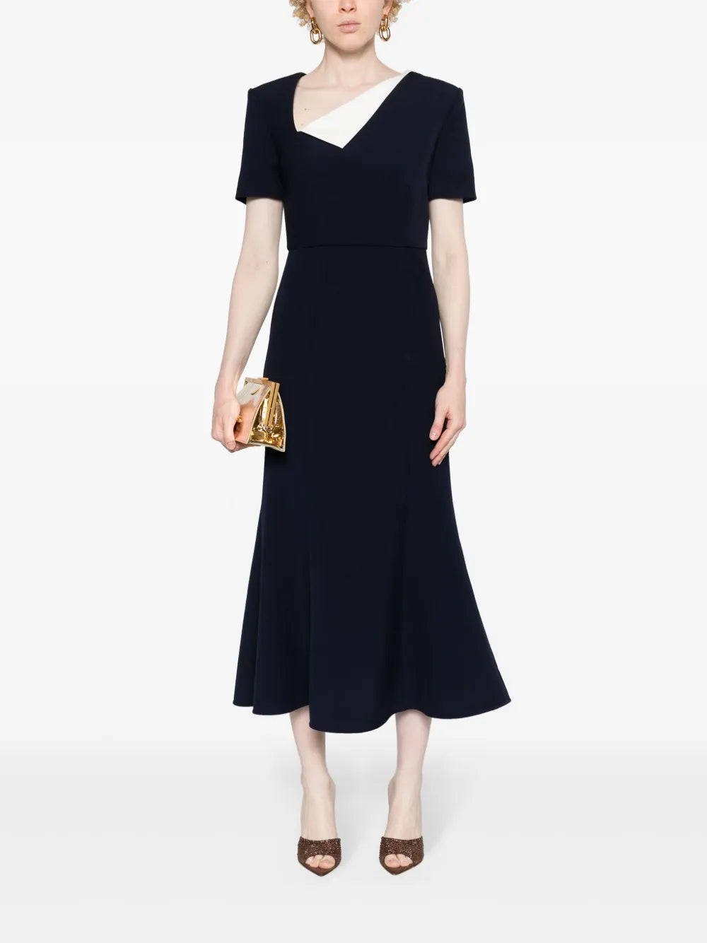 Asymmetric-Neck Crepe Maxi Dress
