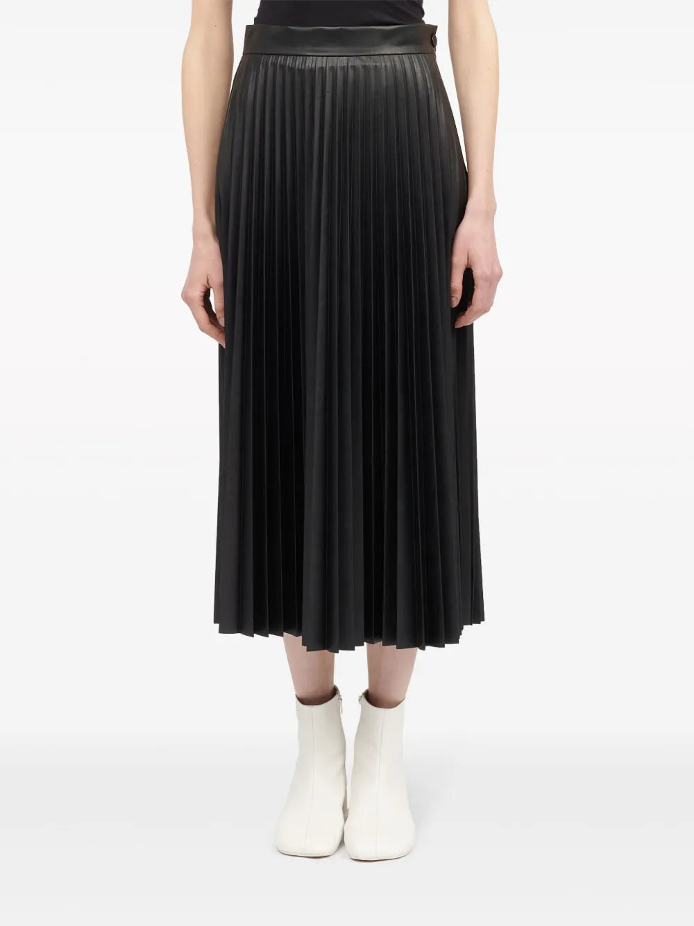 Pleated Faux-Leather Midi Skirt