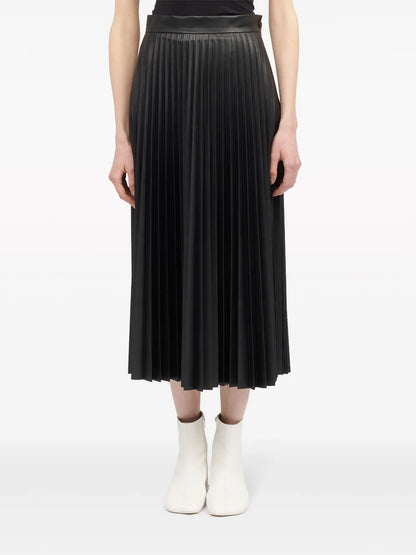 Pleated Faux-Leather Midi Skirt
