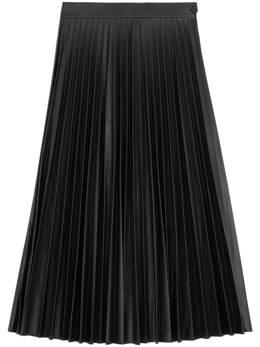 Pleated Faux-Leather Midi Skirt