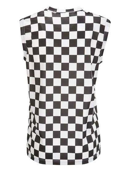 Checked Slogan-Print Tank Top
