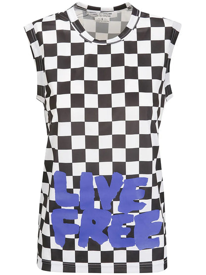 Checked Slogan-Print Tank Top