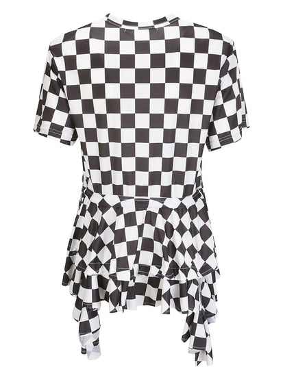 Checked Handkerchief-Hem T-Shirt