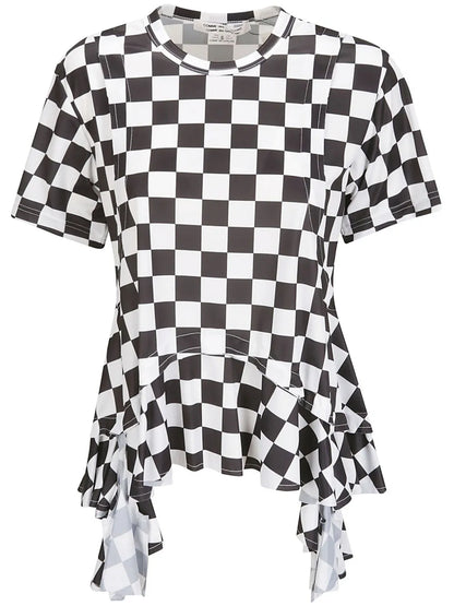 Checked Handkerchief-Hem T-Shirt