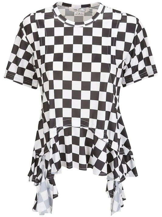 Checked Handkerchief-Hem T-Shirt