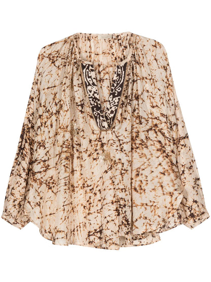Abstract-Print Silk Blouse