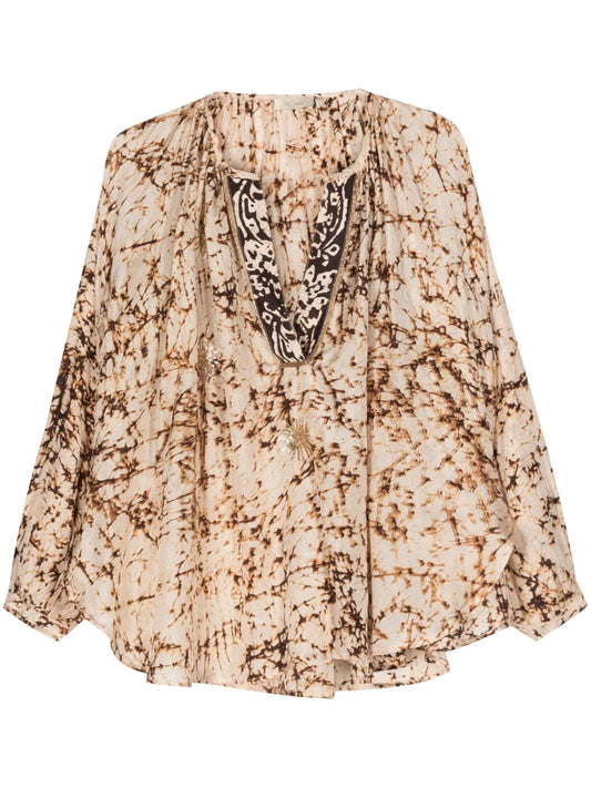 Abstract-Print Silk Blouse