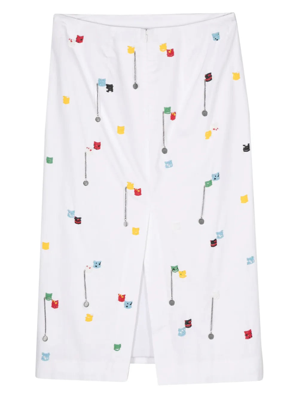 Bead-Embellished Cotton Midi Skirt